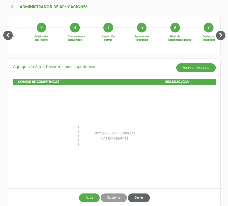 Selección de destrezas más importantes